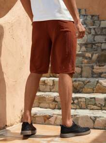 Manfinity Homme 男士斜口袋腰部抽繩短褲 - 棕色 - 查看 5