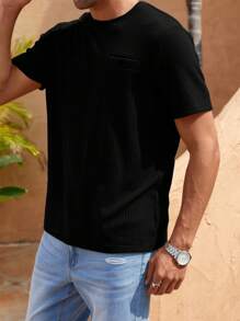 Manfinity RelaxMax 男士素色華夫格編織T恤 - 黑色 - 查看 5