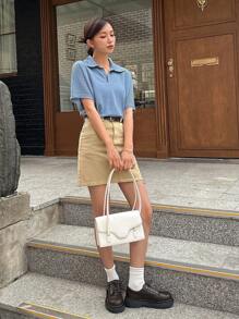 DAZY 素色蝙蝠袖華夫格編織T恤 - 霧霾藍 - 查看 5