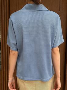 DAZY 素色蝙蝠袖華夫格編織T恤 - 霧霾藍 - 查看 8