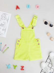 Chicas Shorts overol mezclilla amarillo flúor con botón - Amarillo - Ver 4