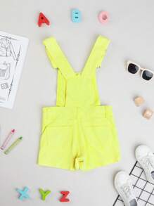 Chicas Shorts overol mezclilla amarillo flúor con botón - Amarillo - Ver 2