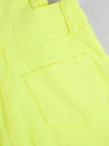 Chicas Shorts overol mezclilla amarillo flúor con botón - Amarillo - Ver 7