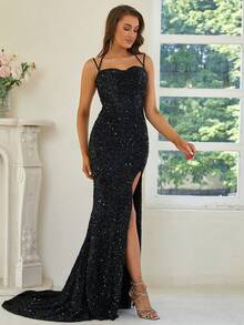 Missord de muslo con abertura con lentejuelas Cami Vestido de vestir - Negro - Ver 6