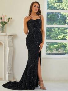 Missord de muslo con abertura con lentejuelas Cami Vestido de vestir - Negro - Ver 7