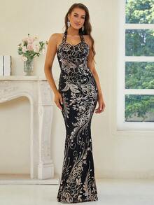 Missord Backless Sequin Mermaid Hem Formal Dress - Black - View 6
