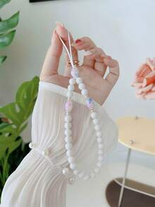 1pc Beaded Phone Lanyard - White - View 2