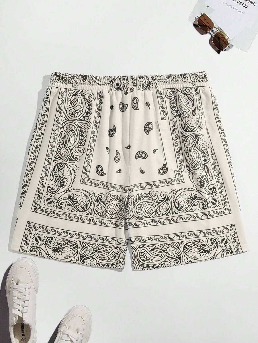 GENTILAND Quần Short Nam Dây kéo Túi Paisley Boho - Đen và trắng - Xem 1