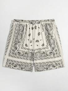 GENTILAND Quần Short Nam Dây kéo Túi Paisley Boho - Đen và trắng - Xem 2
