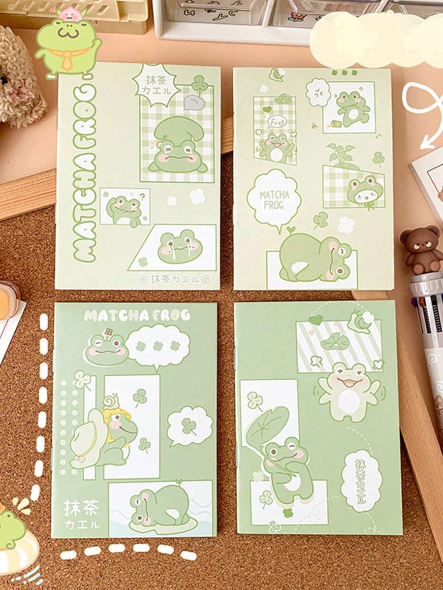 4pcs Cartoon Frog Pattern Memo Pad, Cute Portable Note Pad For School Student - Multicolor - View 1