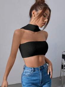 SHEIN BAE Áo dệt kim nữ màu trơn Gợi cảm - màu đen - Xem 4