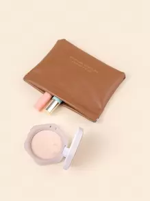 Bolso de maquillaje con estampado de slogan - Café integral - Ver 1