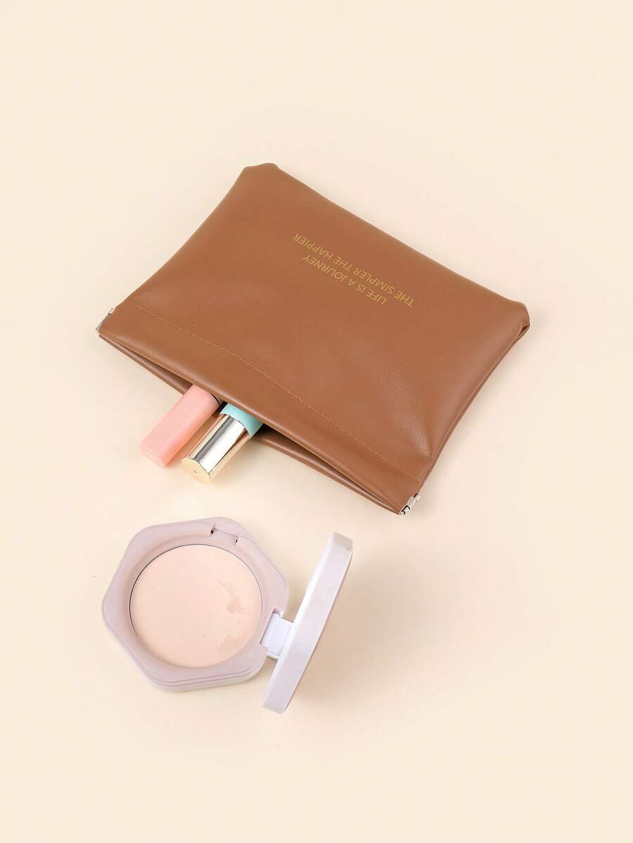 Bolso de maquillaje con estampado de slogan - Café integral - Ver 1