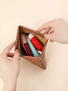 Bolso de maquillaje con estampado de slogan - Café integral - Ver 2