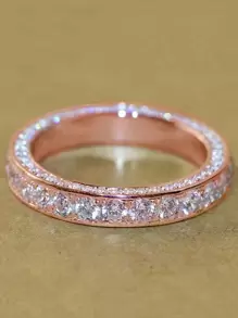 Nhẫn nữ đính đá Cubic Zirconia, thời trang và đa năng, phù hợp đeo hàng ngày. - Hoa hồng vàng - Xem 2