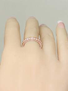 Nhẫn nữ đính đá Cubic Zirconia, thời trang và đa năng, phù hợp đeo hàng ngày. - Hoa hồng vàng - Xem 4
