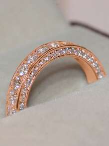 Nhẫn nữ đính đá Cubic Zirconia, thời trang và đa năng, phù hợp đeo hàng ngày. - Hoa hồng vàng - Xem 5