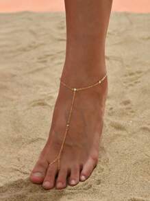 1入組金色鍊條和鑲有水晶的腳鏈,配有環狀戒指 - 金黃色 - 查看 1