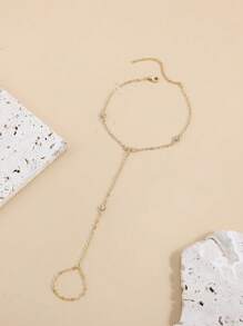 1入組金色鍊條和鑲有水晶的腳鏈,配有環狀戒指 - 金黃色 - 查看 2