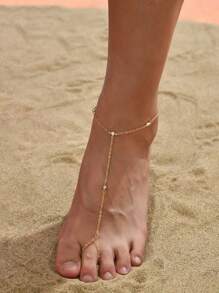 1入組金色鍊條和鑲有水晶的腳鏈,配有環狀戒指 - 金黃色 - 查看 6