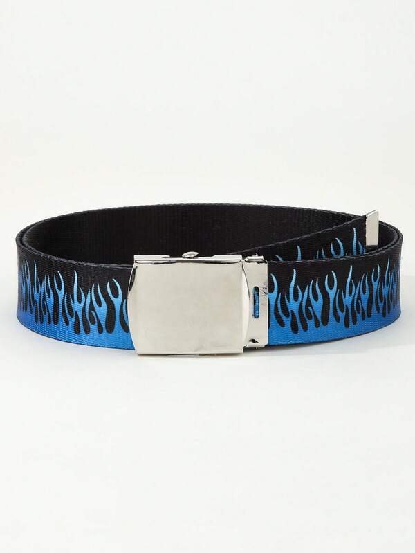 Men Flame Pattern Tape Belt Casual