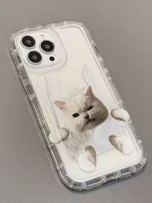 Funny 2pcs Couple Dog & Cat Pattern Clear Phone Case - Clear - View 4