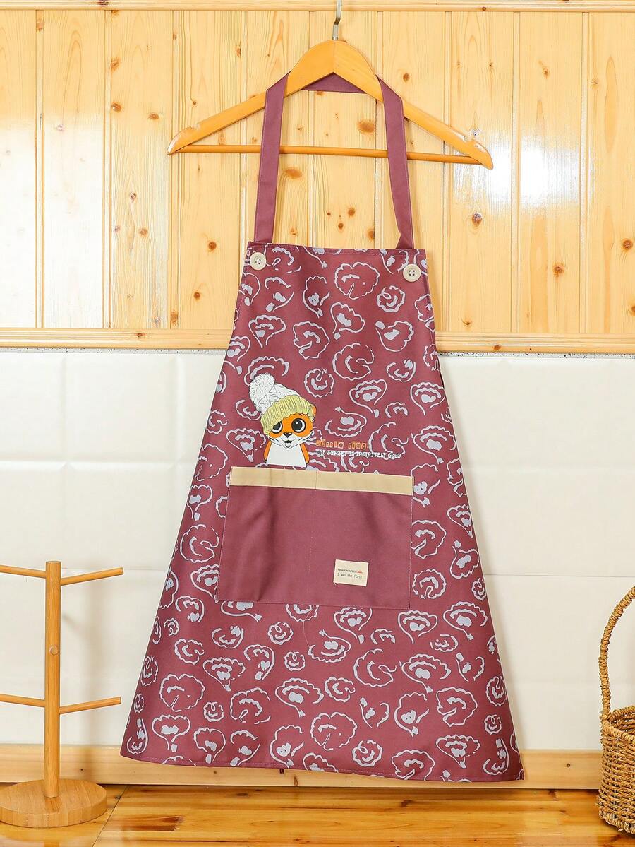 1pc Cat & Slogan Graphic Pattern Apron, Cute Polyester Chef Apron For Kitchen - Multicolor - View 1