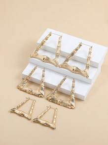 3對/套紋理質感金屬竹節設計圓耳環 - 金黃色 - 查看 1