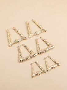 3對/套紋理質感金屬竹節設計圓耳環 - 金黃色 - 查看 2