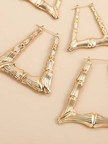 3對/套紋理質感金屬竹節設計圓耳環 - 金黃色 - 查看 4