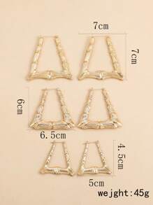 3對/套紋理質感金屬竹節設計圓耳環 - 金黃色 - 查看 5