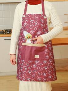 1pc Cat & Slogan Graphic Pattern Apron, Cute Polyester Chef Apron For Kitchen - Multicolor - View 2
