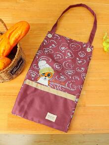 1pc Cat & Slogan Graphic Pattern Apron, Cute Polyester Chef Apron For Kitchen - Multicolor - View 4