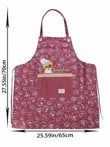1pc Cat & Slogan Graphic Pattern Apron, Cute Polyester Chef Apron For Kitchen - Multicolor - View 5
