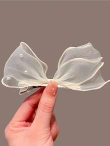 2入組隨機人造珍珠和蝴蝶結裝飾髮夾 - 黑與白 - 查看 5