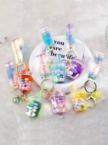 1pc Random Ball & Drink Bottle Charm Keychain - Multicolor - View 1