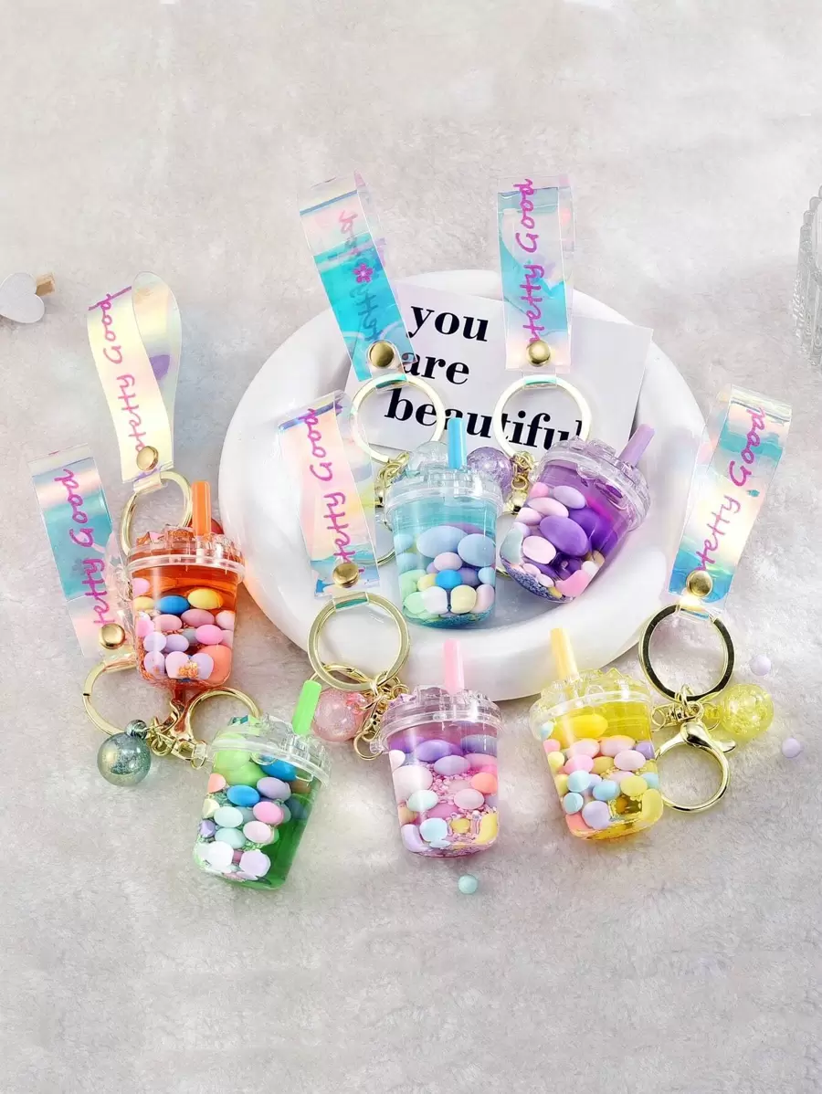 1pc Random Ball & Drink Bottle Charm Keychain - Multicolor - View 1