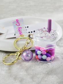 1pc Random Ball & Drink Bottle Charm Keychain - Multicolor - View 2