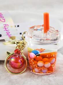 1pc Random Ball & Drink Bottle Charm Keychain - Multicolor - View 4