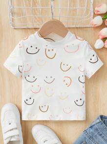 SHEIN 休閒卡通 全身印花女幼童上衣 - 白色 - 查看 1
