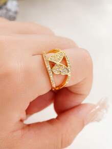 1 chiếc nhẫn hình bướm đính đá Cubic Zirconia tinh tế, phù hợp cho nữ, có thể đeo trong đám cưới, dự tiệc hoặc làm quà tặng ngày Valentine. - Vàng - Xem 4