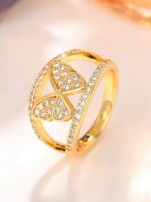 1 chiếc nhẫn hình bướm đính đá Cubic Zirconia tinh tế, phù hợp cho nữ, có thể đeo trong đám cưới, dự tiệc hoặc làm quà tặng ngày Valentine. - Vàng - Xem 7