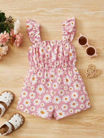 Baby Girl Printed Ruffle Romper, Cute & Sweet, Comfortable For Summer