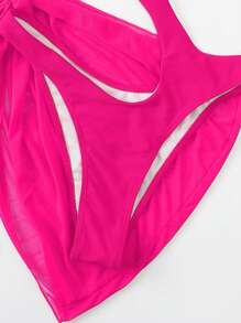 Swim SXY Summer Beach Cut-Out One Shoulder One Piece Swimsuit With Beach Skirt - Hot Pink - View 7