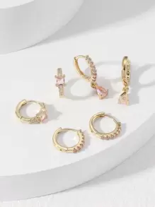 Hihho 6pcs Cubic Zirconia Decor Earrings