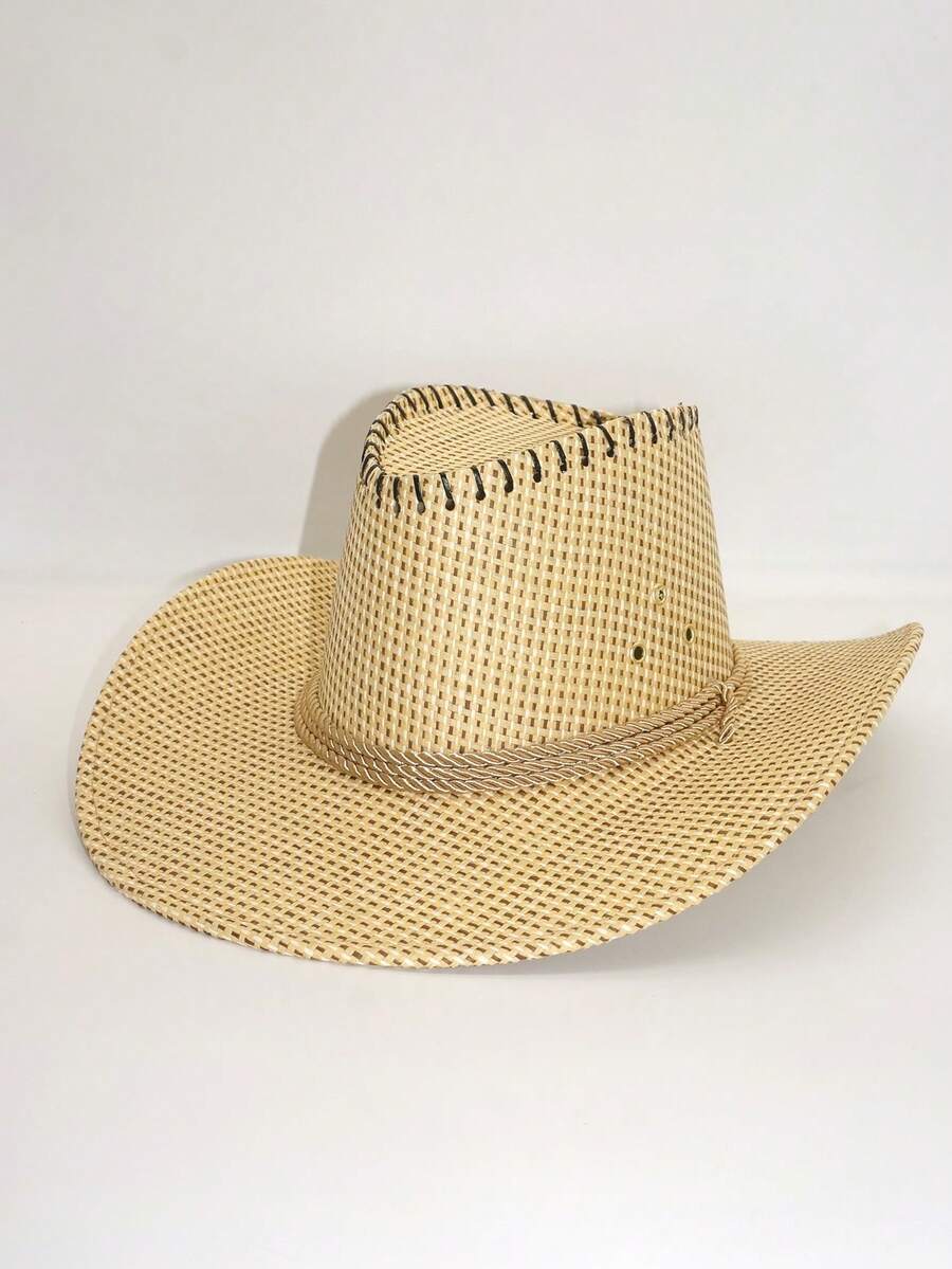 Hombres Sombrero de paja con diseño trenzado - Caqui - Ver 1