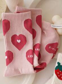 Mujer 4 pares Calcetines de tripulación con patrón de fresa transpirable de moda para diariamente - Multicolor - Ver 3