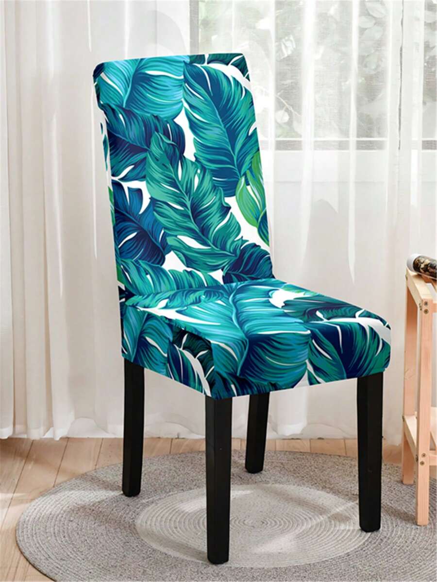 1pc Tropical Leaf Print Chair Slipcover - Multicolor - View 1