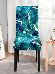1pc Tropical Leaf Print Chair Slipcover - Multicolor - View 4