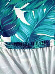 1pc Tropical Leaf Print Chair Slipcover - Multicolor - View 5